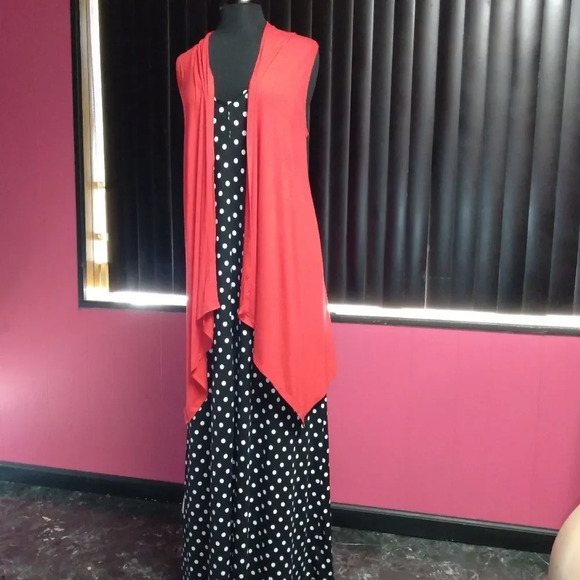 Zenana Plus Size Red Sleeveless Open Front Cardigan | Draped Duster - Picture 2 of 3